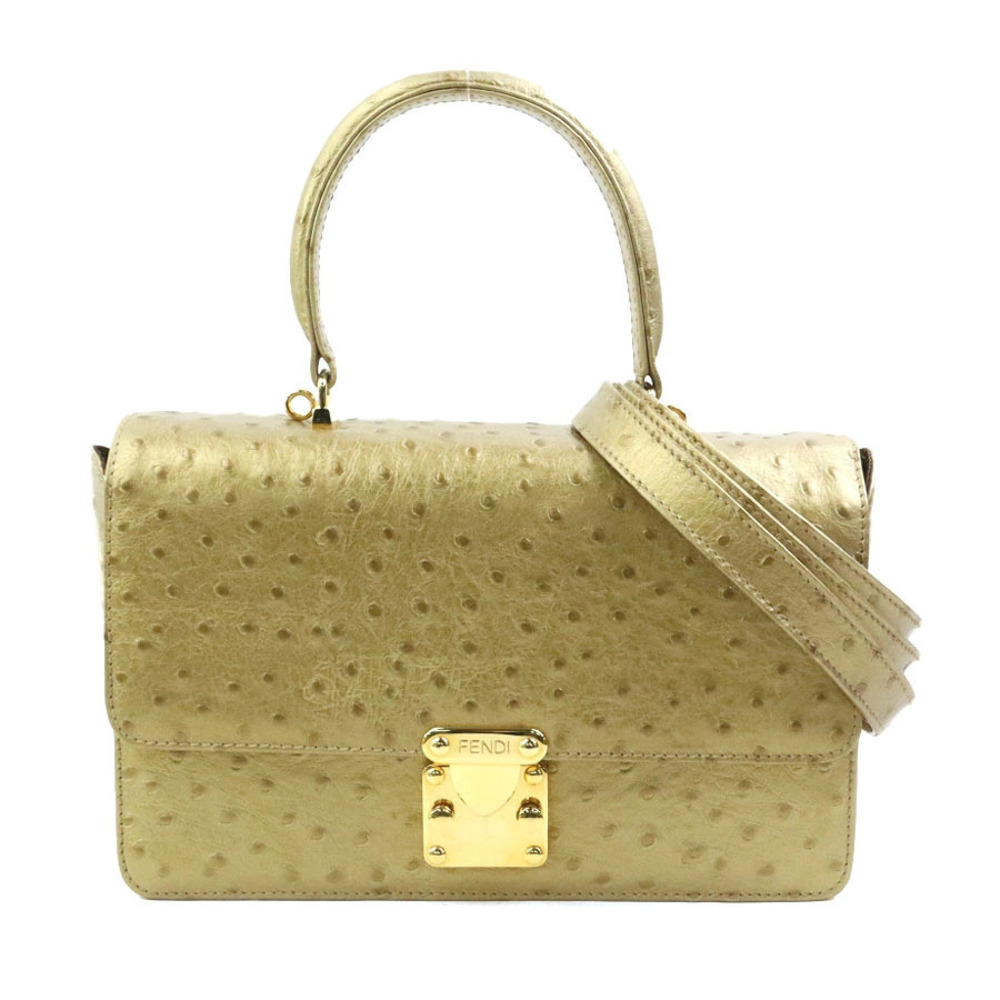 Fendi 2way Shoulder Bag Ostrich Gold